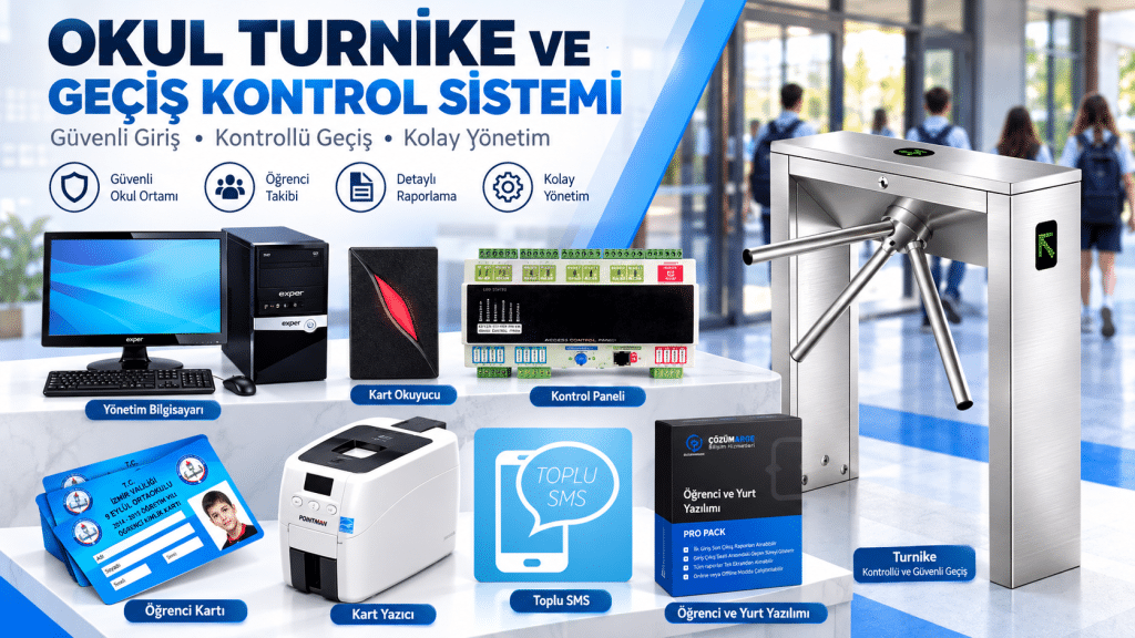 Okul turnike sistemlerinde kullanılan ürünler.